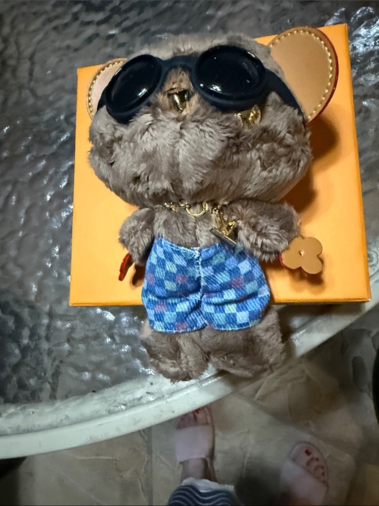 Louis Vuitton Accessories - Louis Vuitton Brown Plush Bear Keychain with Blue Plaid Shorts and Black Goggles